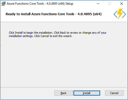 Azure Functions Core Tools - Install Button