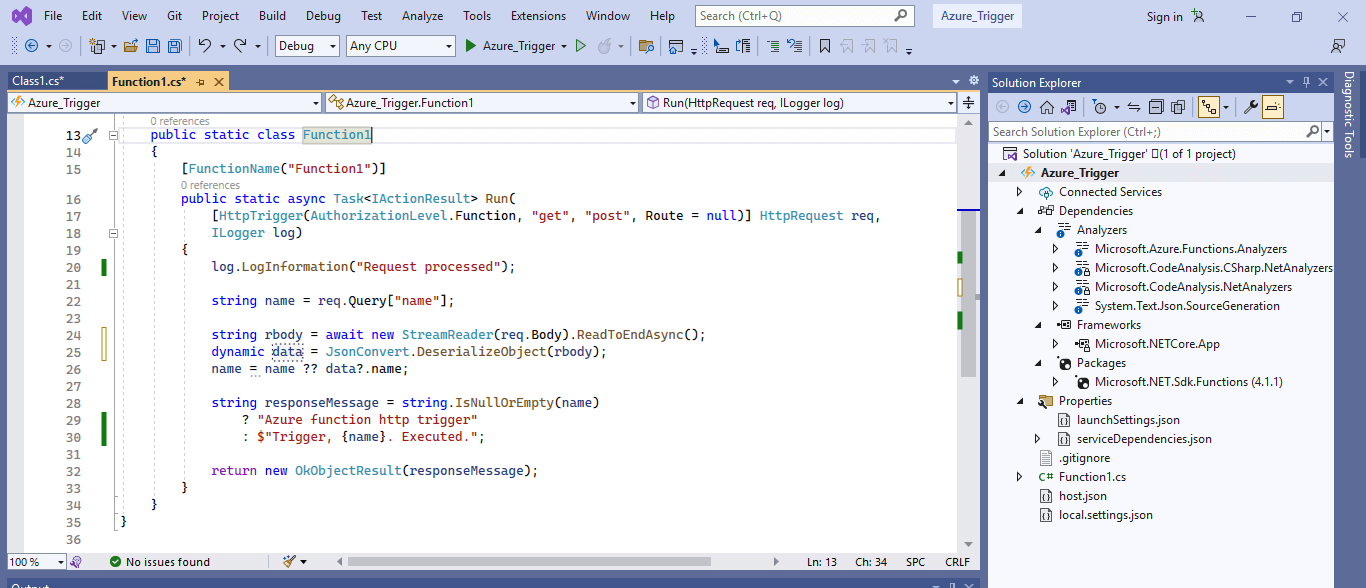 Azure Functions HTTP Trigger Develop the code