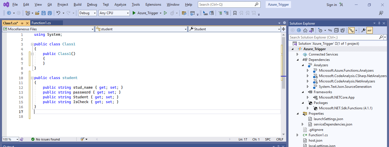adding the code in class file