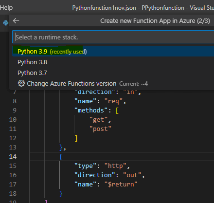 Azure Functions Python 3.9