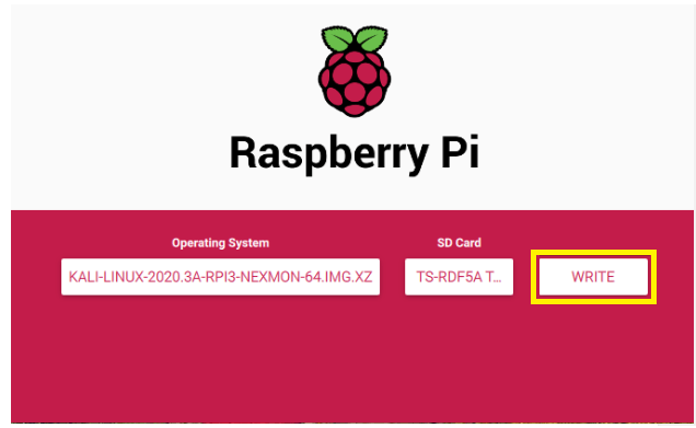 Kali Linux Raspberry Pi - Write button