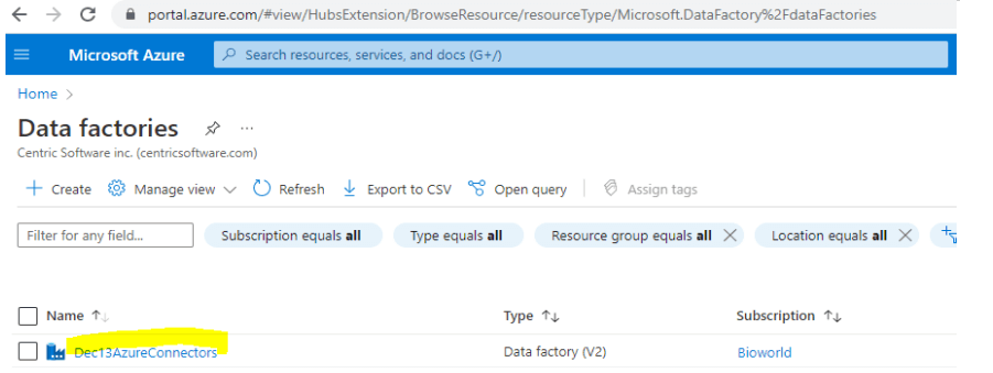 Azure Data Factory Connector Panes