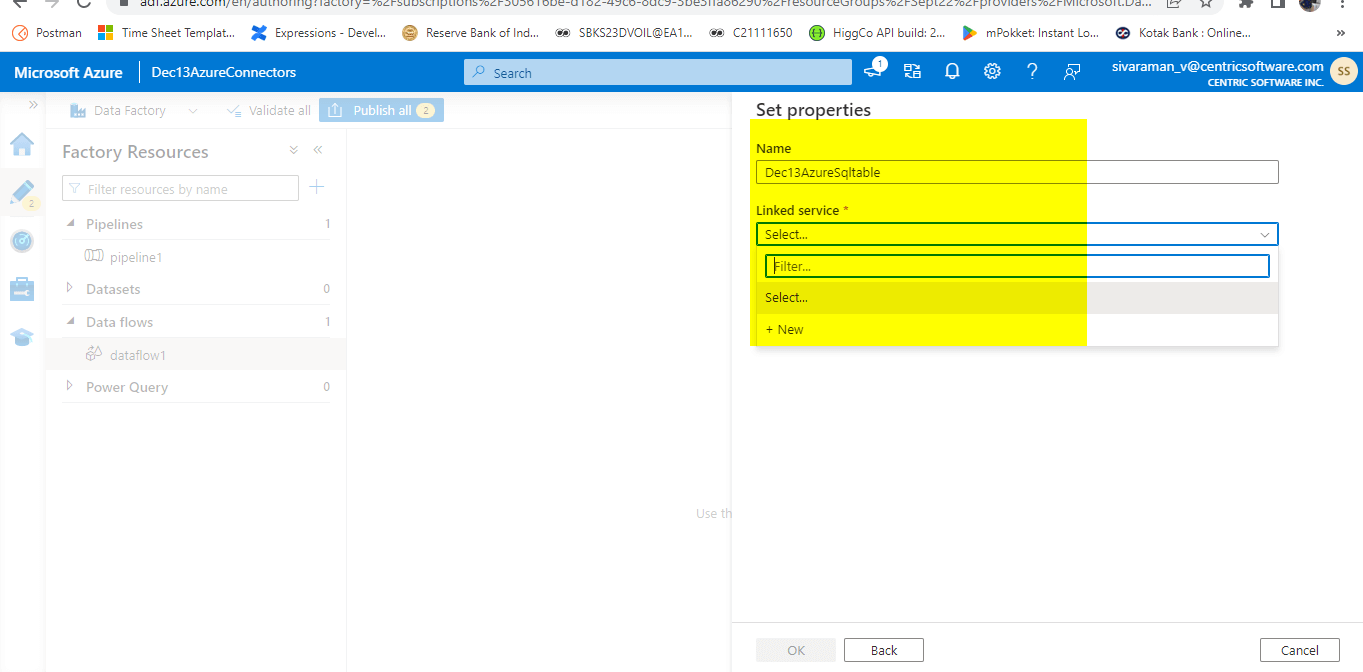 Azure Data Factory Connectors - Database name