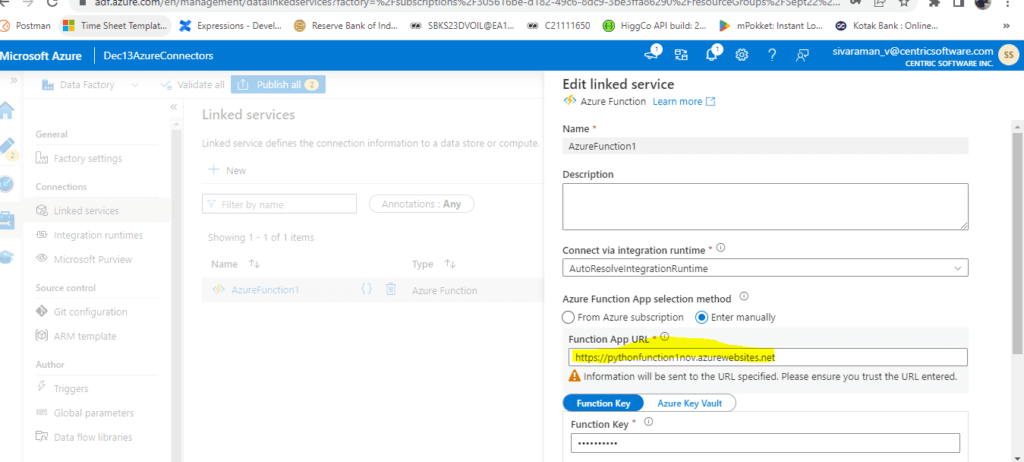 Azure Data Factory Connectors | Parameters to do Additional Services