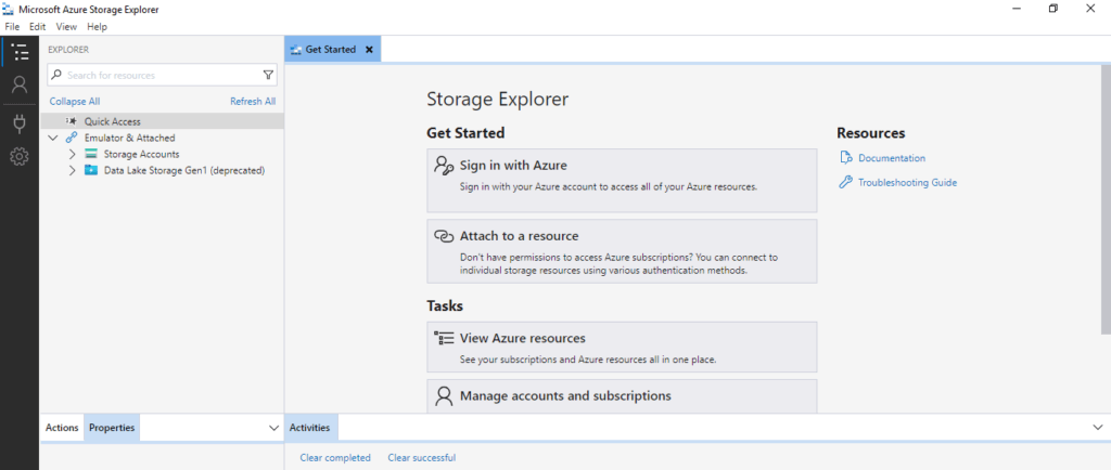 Opening Azure Storage Explorer