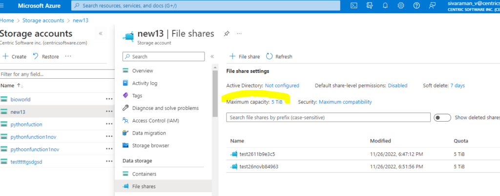 Azure Storage Files Capacity