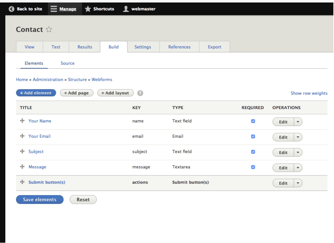 Drupal Webform - First element