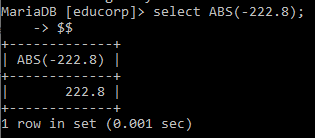 MySQL Function - ABS()