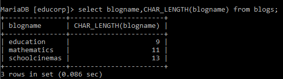 MySQL Function CHAR LENGTH