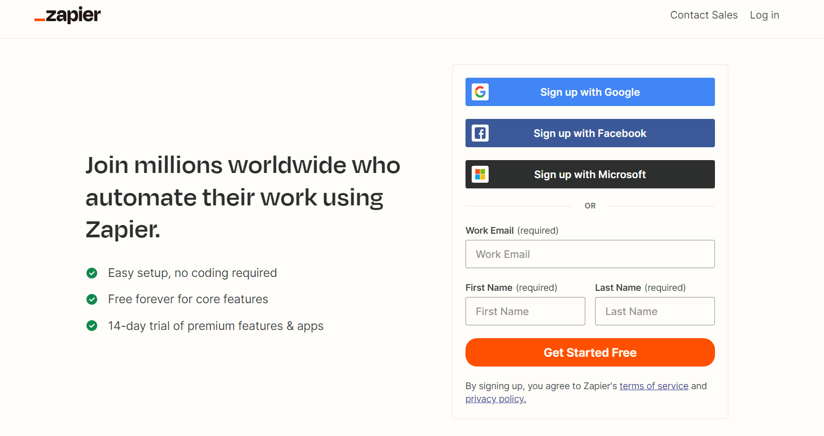 Create your Zapier account or sign up with your Google account