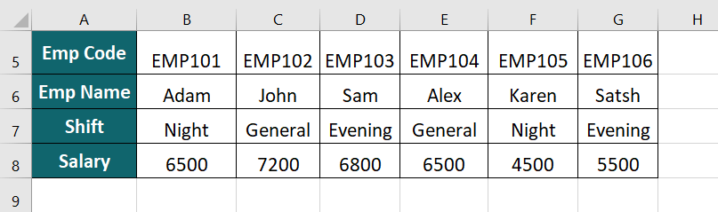 transpose in excel example 2