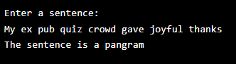 Pangram Program Output 1