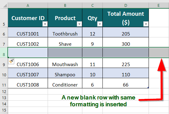 insert rows into an Excel table