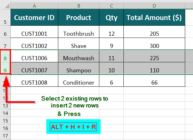 insert multiple rows in Excel