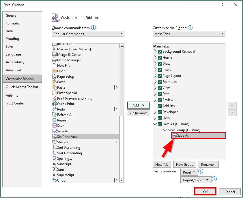 Adding Save As tab in Excel Ribbon- Click Open