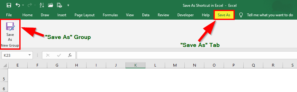 Adding Save As tab in Excel Ribbon- Save As as Main Tab