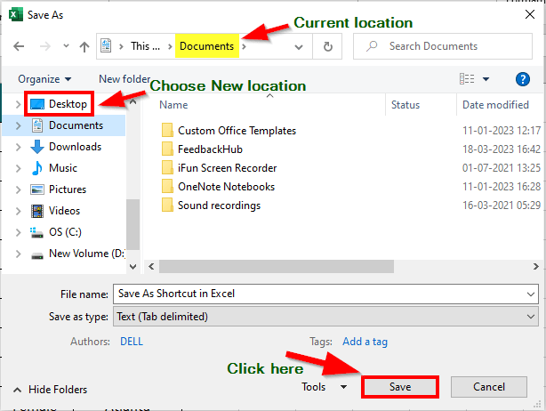 Using the Quick Access Toolbar-Choose the new location