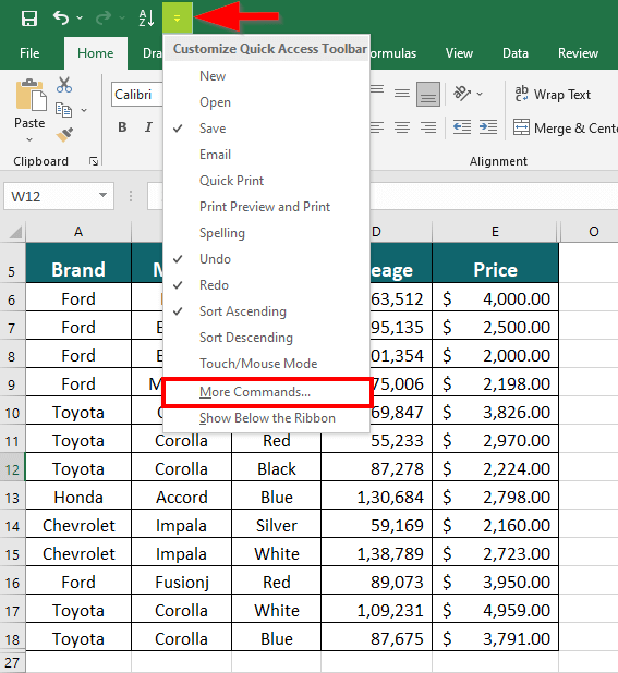 Adding Save As tab in Excel Ribbon-More Commands 