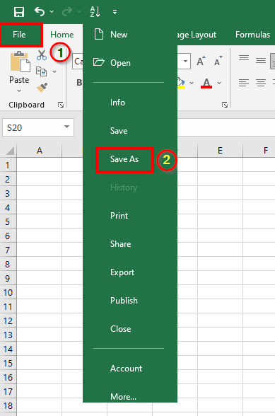 FAQs-2. Where is Save As on Excel