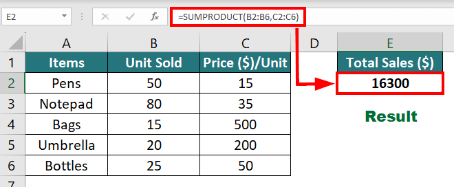 SUMPRODUCT Function Example 2