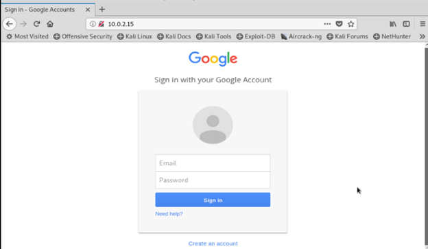 Google phishing page