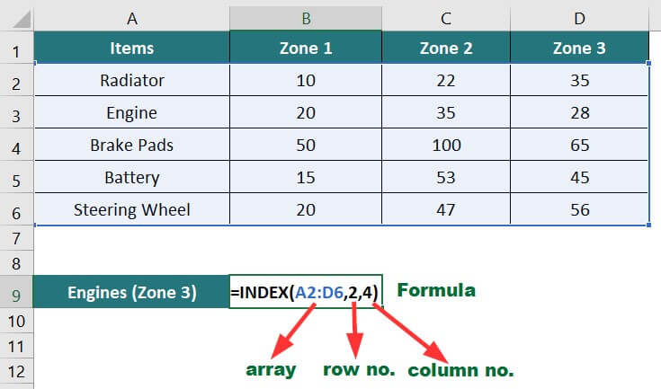 INDEX function example 1