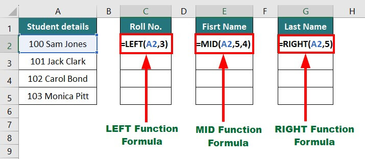 LEFT, MID, and RIGHT Function Example 1