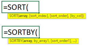 SORT and SORTBY Function Syntax