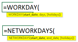 advanced excel formulas-WORKDAY-NETWORKDAYS Syntax