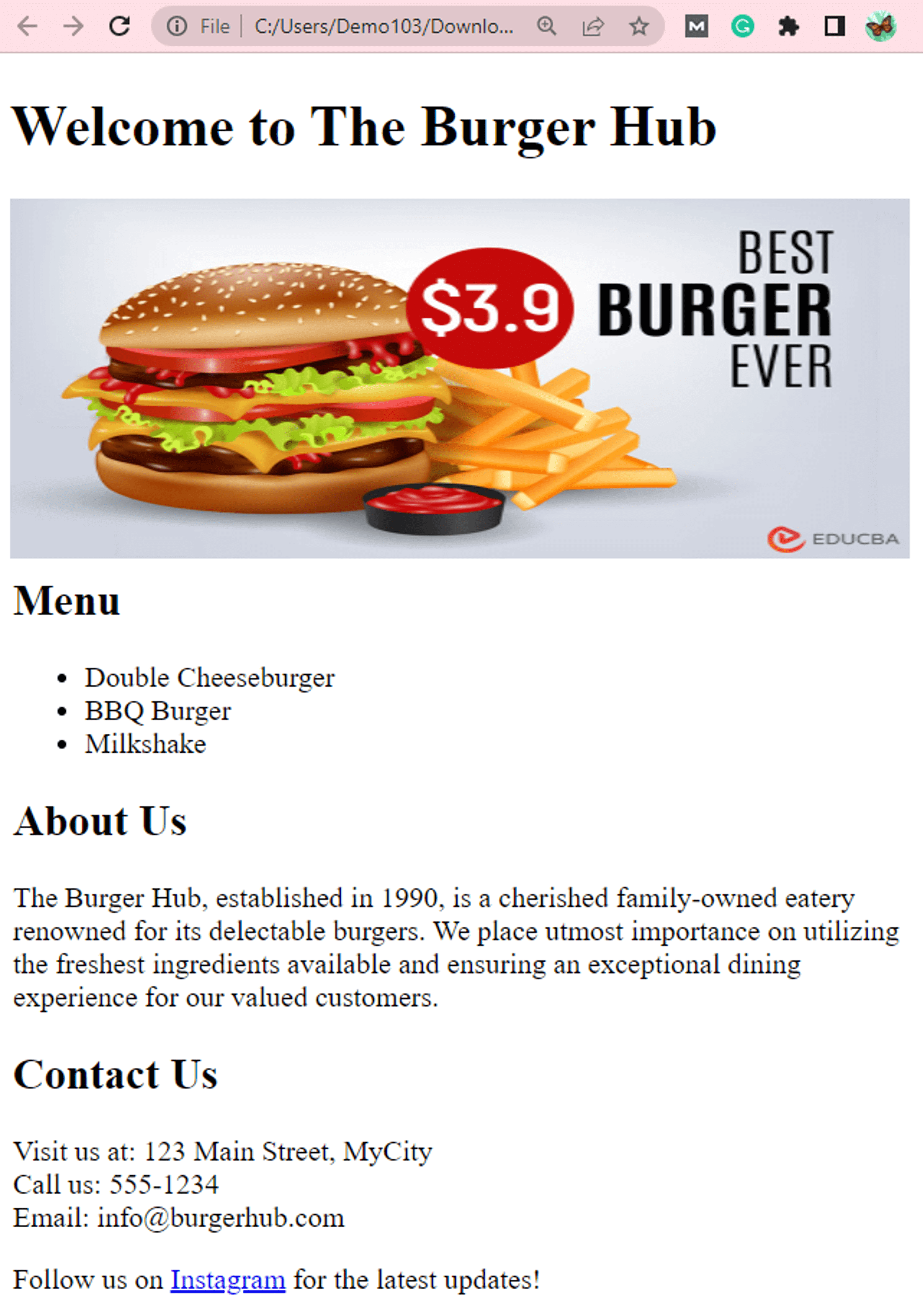 Basic HTML Tags- The Burger example