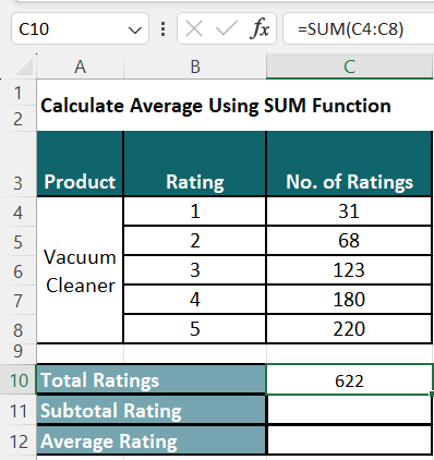 Calculate Average Rating-Method 2-1-2