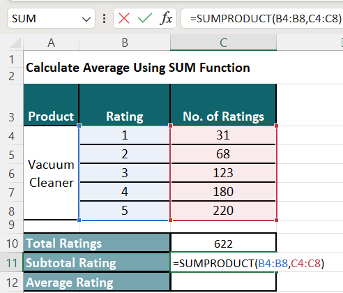 Calculate Average Rating-Method 2-2