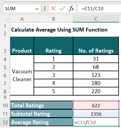 Calculate Average Rating-Method 2-3