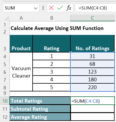 Calculate Average Rating-Method 2