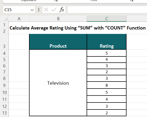 Calculate Average Rating-Method 3
