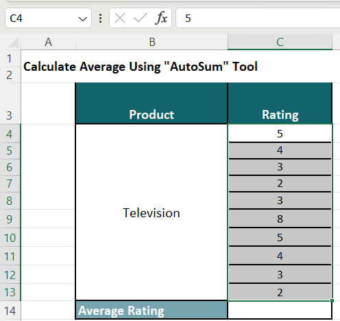 Calculate Average Rating-Method 4-1
