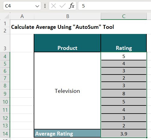 Calculate Average Rating-Method 4-2-2