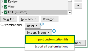 Customize Ribbon-Import and Export 10.4