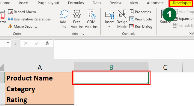 Excel Forms-Step 1