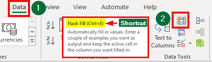 Flash Fill in Excel-ribbon