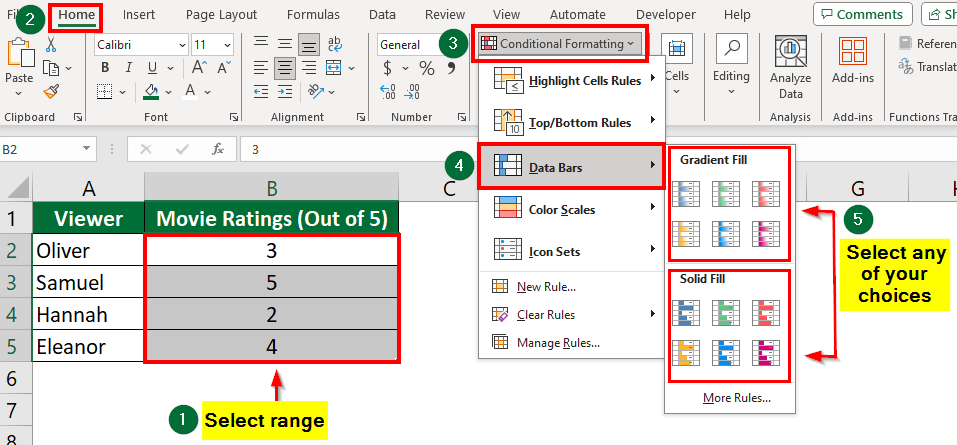 Add Data Bars in Excel