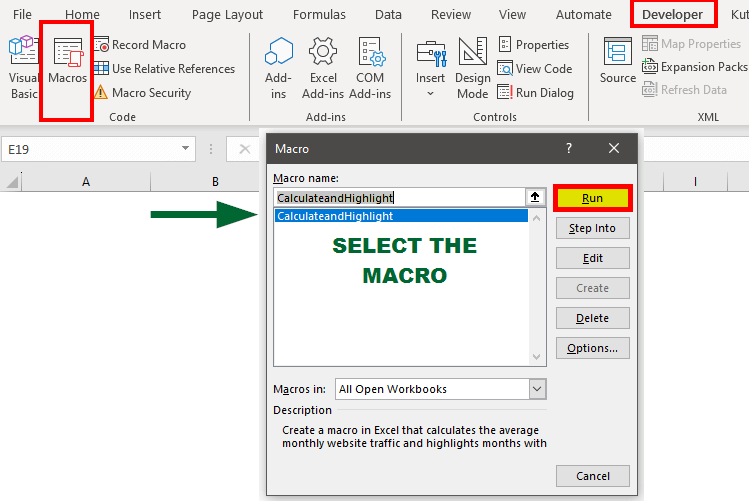 Programming in Excel-Run the Macro