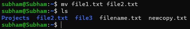 mv file1.txt file2.txt - Unix Command