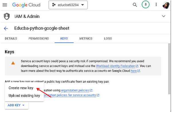 Adding the keys - Google sheets with Python