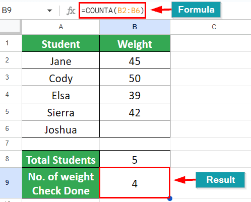 Google Sheets Formulas-Counta solution
