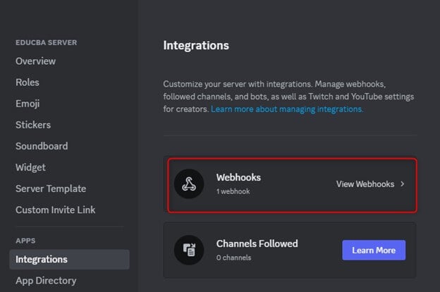 WebHooks option