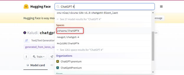 ChatGPT 4 for free - search bar on Hugging Face's model