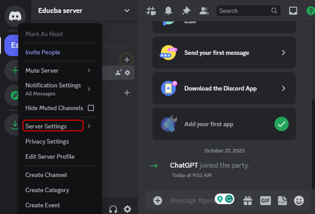 server settings - ChatGPT Discord Bot