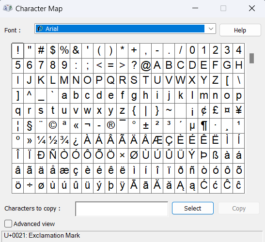 Character Map - Windows Tools and Utilities
