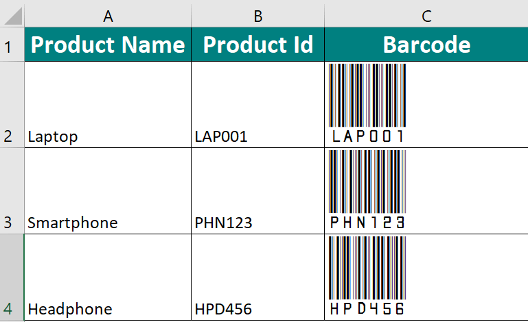 result1 of barcode in excel